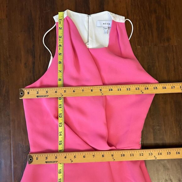 REISS Cheyenne Back-Cutout Midi Dress Bow Tie in Pink/White - Picture 15 of 16